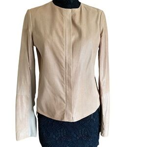 Vince Nude Tan Perforated Leather Moto Zipper Cropped Jacket Size Large NWOT